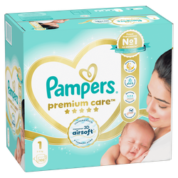 Подгузники PAMPERS Premium Care Newborn 1 2–5кг, 102шт, крупный план