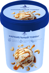 Мороженое ПЕТРОХОЛОД Карамельный тоффи, сливочное ванильное с кусочками кешью и мягкой карамелью 10%, без змж, ведерко, 275г, детальное фото