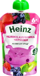 Пюре фруктово-ягодное HEINZ Яблоко, клубника, черника, с 6 месяцев, 90г
