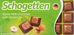 Шоколад молочный SCHOGETTEN Hazelnuts с обжаренным фундуком, 100г, вид