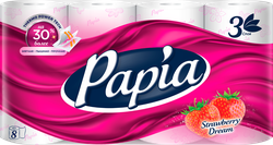 Бумага туалетная PAPIA Strawberry Dream 3-слоя, 8шт, фотография