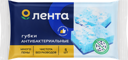 Губка для посуды ЛЕНТА антибактериальная, крупнопористая, 5шт, картинка