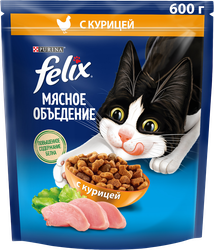 Корм сухой для взрослых кошек FELIX Мясное объедение Курица, 600г, детальное фото