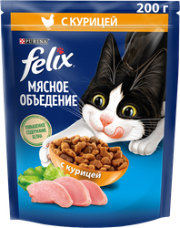 Корм сухой для взрослых кошек FELIX Мясное объедение Курица, 200г, фото