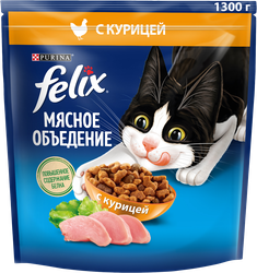 Корм сухой для взрослых кошек FELIX Мясное объедение, с курицей, 1,3кг, картинка
