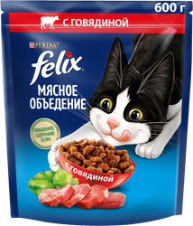 Корм сухой для взрослых кошек FELIX Мясное объедение Говядина, 600г, фото