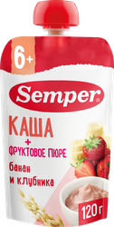 Пюре фруктово-злаковое SEMPER Банан и клубника, с кашей, с 6 месяцев,  120г, вид