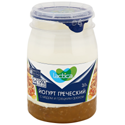 Йогурт LACTICA Греческий с медом и грецким орехом 3% двухслойный, без змж, 190г, фото
