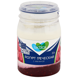 Йогурт LACTICA Греческий с малиной 3% двухслойный, без змж, 190г, детальное фото