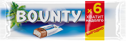 Батончик шоколадный BOUNTY с мякотью кокоса, 6шт, 165г, крупный план