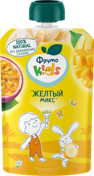 Пюре фруктовое ФРУТОKIDS Желтый микс, яблоко, банан, абрикос, манго и  маракуйя, с 8 месяцев, 90г, детальное фото
