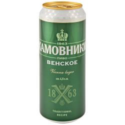 Пиво светлое ХАМОВНИКИ Венское фильтрованное пастеризованное, 4,5%, ж/б, 0.45л, изображение