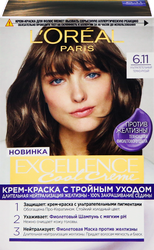 Крем-краска для волос L'OREAL Excellence Cool Creme 6.11 Ультрапепельный темно-русый, 258г, фотография
