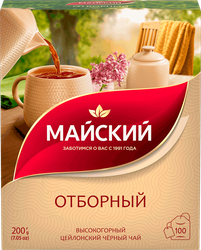 Чай черный МАЙСКИЙ Отборный Цейлонский байховый листовой, 100пак, картинка