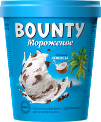 Мороженое BOUNTY молочное с кокосовым молоком, мякотью кокоса и молочным шоколадом, без змж, картонный стакан, 272г, изображение