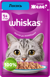Корм консервированный для взрослых кошек WHISKAS желе с лососем, 75г, картинка