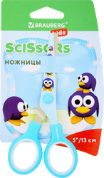 Ножницы BRAUBERG Kid Series Пингвины 13см, голубые Арт. 232271, картинка