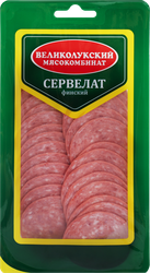 Колбаса варено-копченая МК ВЕЛИКОЛУКСКИЙ Сервелат Финский, нарезка, 150г, фото