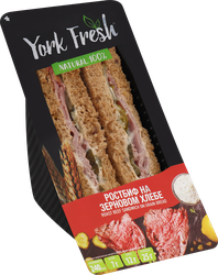 Сэндвич YORK FRESH с ростбифом и корнишонами на зерновом хлебе в соусе тартар, 150г, картинка