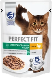 Корм консервированный для взрослых кошек PERFECT FIT Sterile с курицей в соусе, для стерилизованных, 75г