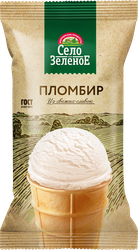 Мороженое СЕЛО ЗЕЛЁНОЕ Пломбир ванильный 15%, без змж, вафельный стаканчик, 90г, фото