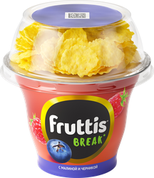Продукт йогуртный пастеризованный FRUTTIS Вкусный перерыв Малина, черника с топпером 2,5%, без змж, 175г, крупный план