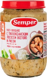 Пюре SEMPER Рагу овощное с кетой и рисом, с 9 месяцев, 190г