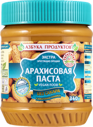 Паста арахисовая АЗБУКА ПРОДУКТОВ Экстра, с кусочками арахиса без сахара, 340г, фотография