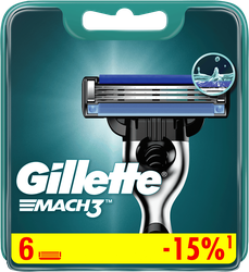 Кассеты сменные для бритья GILLETTE Mach3, 6шт, картинка