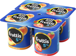 Продукт йогуртный FRUTTIS Клубника/Персик 5%, без змж, 115г, детальное фото