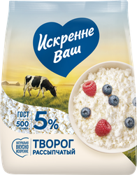 Творог рассыпчатый ИСКРЕННЕ ВАШ 5%, без змж, 500г, изображение