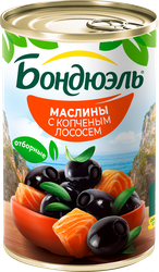 Маслины с копченым лососем БОНДЮЭЛЬ, 300г, крупный план