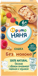 Кашка овсяная ФРУТОНЯНЯ безмолочная с яблоком, земляникой, малиной и черникой, с 6 месяцев, 200мл, изображение