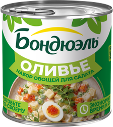 Набор овощей БОНДЮЭЛЬ для салата Оливье ж/б, крупный план