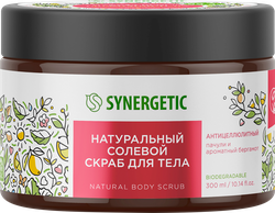 Скраб для тела SYNERGETIC Антицеллюлитный, Пачули и ароматный бергамот, натуральный солевой, 300мл, картинка