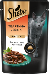 Корм консервированный для взрослых кошек SHEBA ломтики в соусе с телятиной и языком, 75г, картинка