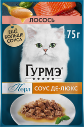 Корм влажный для взрослых кошек ГУРМЭ Перл Соус Де-люкс Лосось в соусе, 75г, картинка
