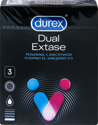 Презервативы DUREX Dual extase с анестетиком, рельефные, вариант 2, 3шт, изображение