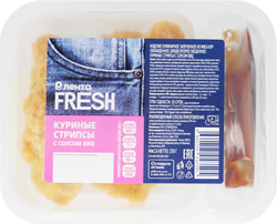 Стрипсы куриные с соусом BBQ ЛЕНТА FRESH, 230г, крупный план