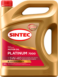 Масло моторное SINTEC Platinum 7000 5W-40 A3/B4 SN/CF, синтетическое, 4л, крупный план