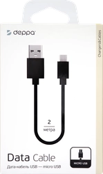 Дата-кабель DEPPA USB – micro USB, 2м, черный