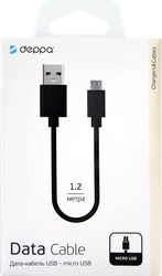 Дата-кабель DEPPA USB – micro USB, 1,2м, черный