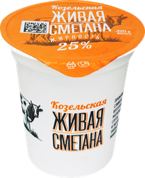 Сметана КОЗЕЛЬСКОЕ МОЛОКО 25%, без змж, 310г, крупный план