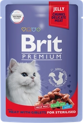 Корм консервированный для взрослых кошек BRIT Premium Мясное ассорти с потрошками, для стерилизованных, 85г