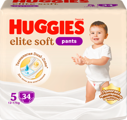 Подгузники-трусики HUGGIES Elite Soft 5 12–17кг, 34шт, вид
