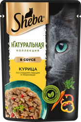 Корм консервированный для взрослых кошек SHEBA Nature's Collection с курицей, сладким перцем и морковью, 75г, крупный план