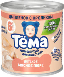 Пюре мясное ТЕМА Цыпленок с кроликом, с 6 месяцев, 90г, детальное фото