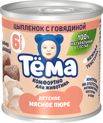 Пюре мясное ТЕМА Цыпленок с говядиной, с 6 месяцев, 90г, детальное фото