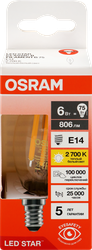 Лампа светодиодная OSRAM LED Star, 6Вт, 2700К, теплый белый свет, E14, колба B, вид