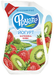 Йогурт питьевой ФРУАТЕ с клубникой и киви 1,5%, без змж, 250г, крупный план